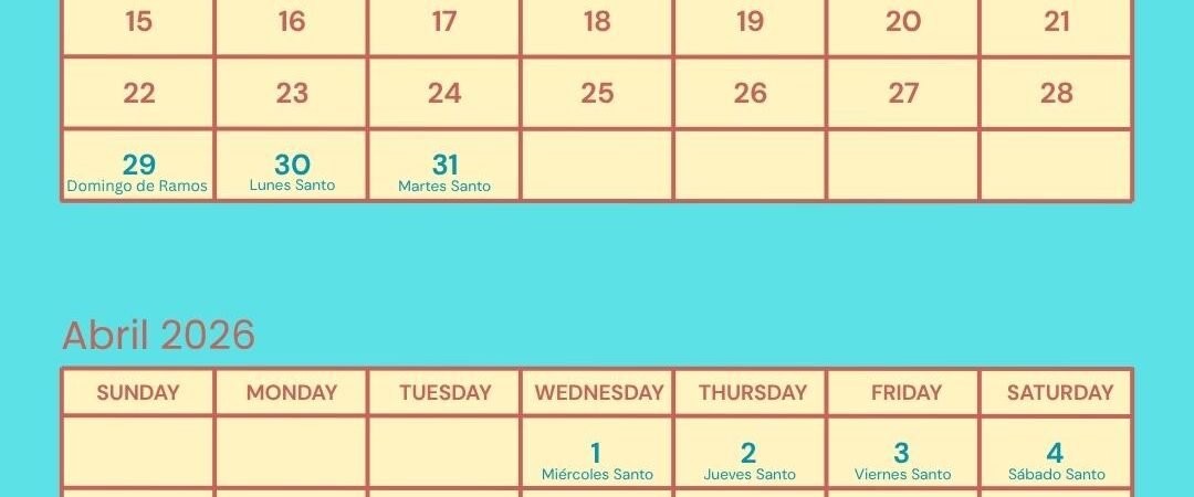 Calendario de la Semana Santa 2026