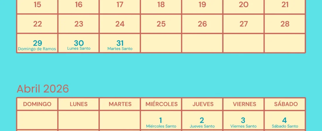 Calendario de la Semana Santa 2026